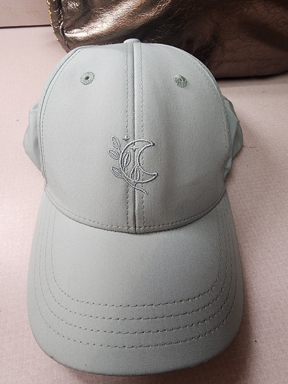 LogilatesCrescent Moon Embroidered Baseball Cap - Sage Green With Ponytail Space